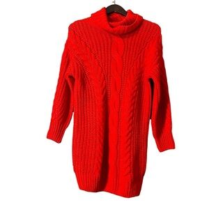 Brave Soul Red Cable Knit Turtleneck Sweater Women’s Jumper Acrylic Sz Small